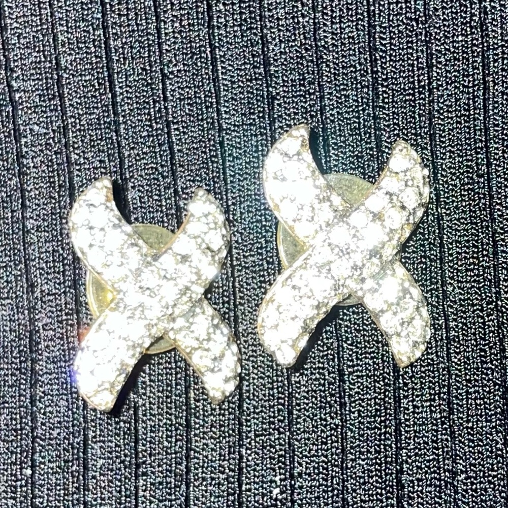 Vintage Criss Cross Kiss X Crystal Encrusted Stud Earrings
